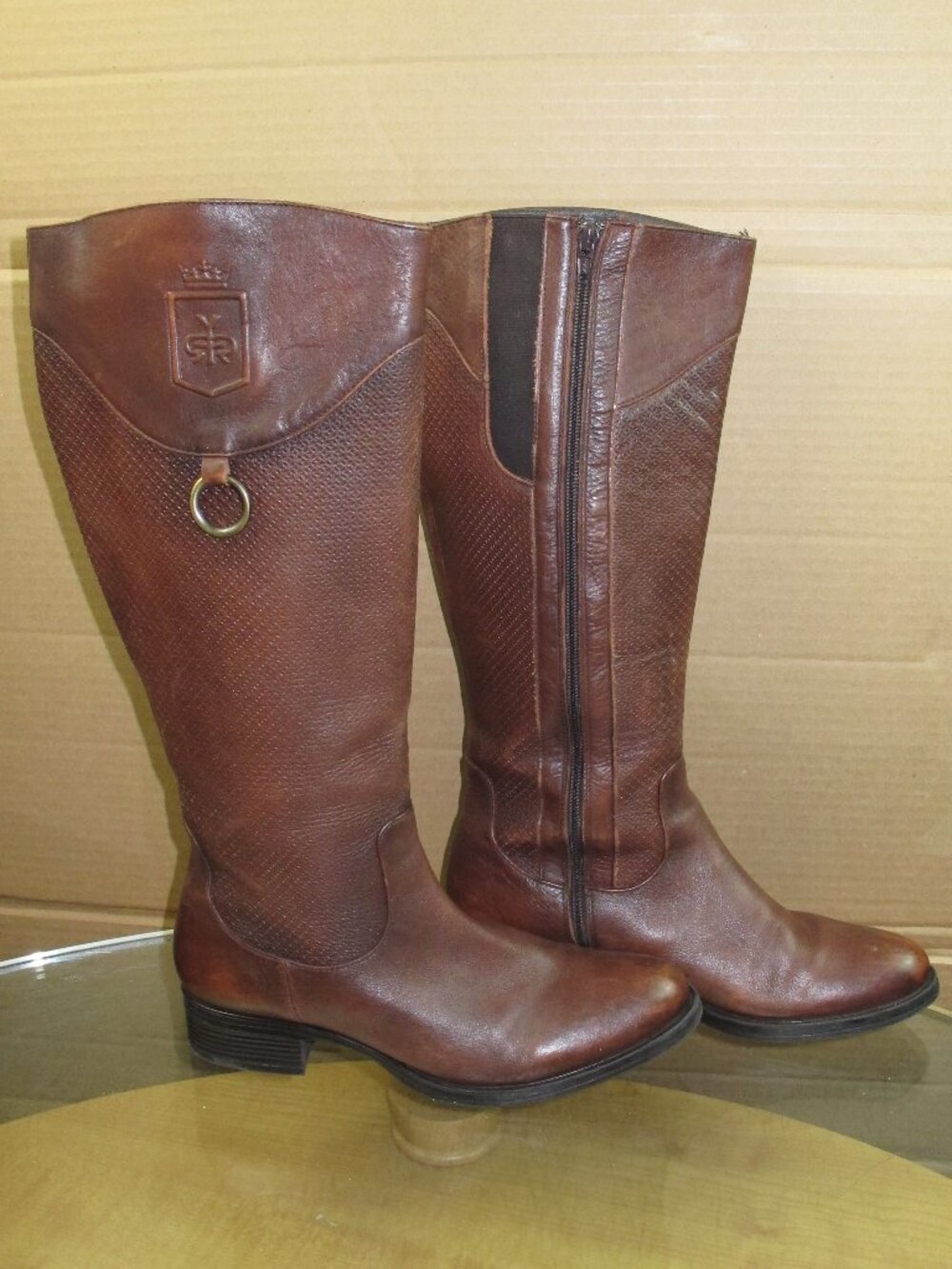 LYARD  Women's Knee High Boots Genuine Leather Brown Zip Size 9 